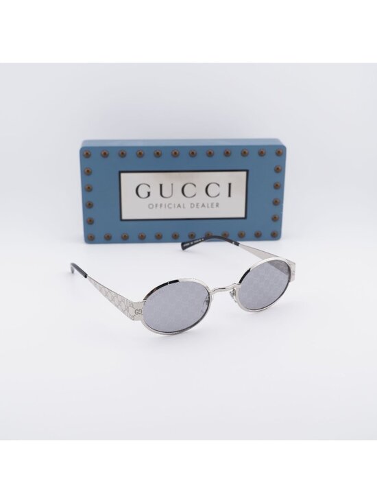 Gucci GG1854S 002 Oval Sunglasses – Silver / Grey main image 5